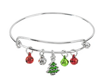 Load image into Gallery viewer, Jingle Bell Bangle Bracelets - Tree, Snowman & Candy Cane Charms