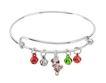 Load image into Gallery viewer, Jingle Bell Bangle Bracelets - Tree, Snowman & Candy Cane Charms