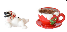 Load image into Gallery viewer, Snowman on Hot Chocolate Cup Christmas Salt and Pepper Shaker by Ganz