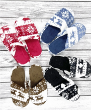Load image into Gallery viewer, Christmas Deer Snowflakes Soft Fur Indoor Slippers