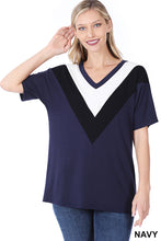 Load image into Gallery viewer, Navy Chevron V-Neck Top