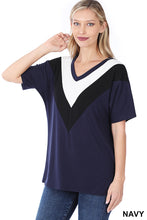 Load image into Gallery viewer, Navy Chevron V-Neck Top