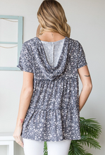 Load image into Gallery viewer, Navy Floral Ruffled Hoodie Babydoll Top - Plus