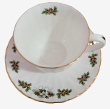 Load image into Gallery viewer, Holly Wreath English Bone China Teacups - Set of Two