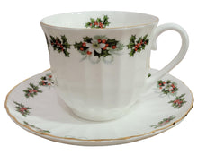 Load image into Gallery viewer, Holly Wreath English Bone China Teacups - Set of Two