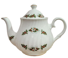 Load image into Gallery viewer, Holly Wreath English Bone China Teapot