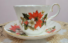 Load image into Gallery viewer, Poinsettia & Pine English Bone China Teacups-Set of 2