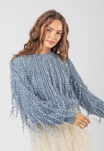 Load image into Gallery viewer, Slate Blue Fringe Detail Knit Sweater Top