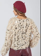 Load image into Gallery viewer, Champagne Fuzzy Feather Sequin Holiday Knit Sweater Top - Plus Size