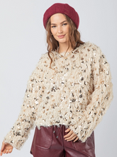 Load image into Gallery viewer, Champagne Fuzzy Feather Sequin Holiday Knit Sweater Top - Plus Size