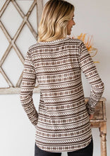 Load image into Gallery viewer, Mocha Winter Print Top with Sequin Pocket