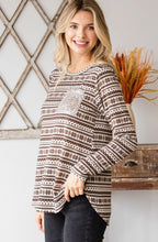 Load image into Gallery viewer, Mocha Winter Print Top with Sequin Pocket