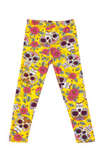 Load image into Gallery viewer, Kids Sugar Skull & Floral Leggings – Tangerine