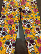 Load image into Gallery viewer, Kids Sugar Skull & Floral Leggings – Tangerine