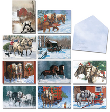 Load image into Gallery viewer, Jingle Bells Draft Horse Fine Art Christmas Card Assortment - Leanin'Tree