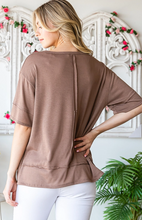 Load image into Gallery viewer, Mocha Top with Outside Stitching Detail