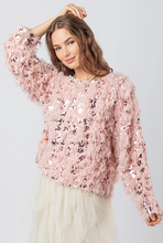 Load image into Gallery viewer, Pink Fuzzy Feather Sequin Holiday Knit Sweater Top - Plus Size