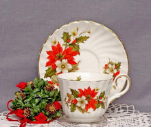 Load image into Gallery viewer, Poinsettia & Pine English Bone China Teacups-Set of 2