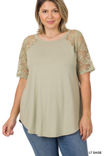 Load image into Gallery viewer, Sage Lace Sleeve Top - Plus