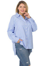 Load image into Gallery viewer, Oversized Light Blue Stripe Button Front Shirt - Plus