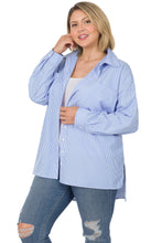 Load image into Gallery viewer, Oversized Light Blue Stripe Button Front Shirt - Plus