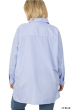 Load image into Gallery viewer, Oversized Light Blue Stripe Button Front Shirt - Plus