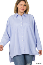 Load image into Gallery viewer, Oversized Light Blue Stripe Button Front Shirt - Plus