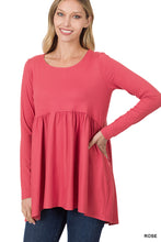 Load image into Gallery viewer, Brushed Waist Shirring Long Sleeve Top - Rose