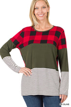 Load image into Gallery viewer, Buffalo Plaid Color Block Top - Dark Olive