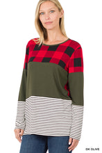 Load image into Gallery viewer, Buffalo Plaid Color Block Top - Dark Olive