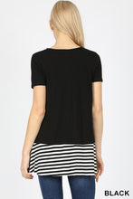Load image into Gallery viewer, Short Sleeve Color Block Tunic with Stripes-Black