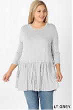 Load image into Gallery viewer, Light Gray Heather Ruffle Bottom Top-Plus