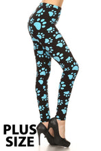 Load image into Gallery viewer, Paw Print Blue Plus Size Leggings