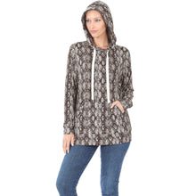 Load image into Gallery viewer, Snakeskin Print Kangaroo Pocket Plus Size Hoodie - Brown