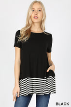 Load image into Gallery viewer, Short Sleeve Color Block Tunic with Stripes-Black