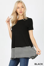 Load image into Gallery viewer, Short Sleeve Color Block Tunic with Stripes-Black