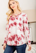 Load image into Gallery viewer, CRISSCROSS V NECK TIE DYE PRINT TOP
