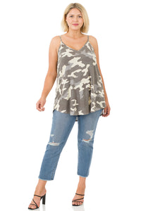 Camouflage Front & Back Reversible Spaghetti Cami Top - Gray