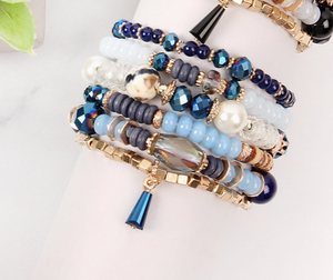 Navy Multi Stone Beads Stackable Bracelet