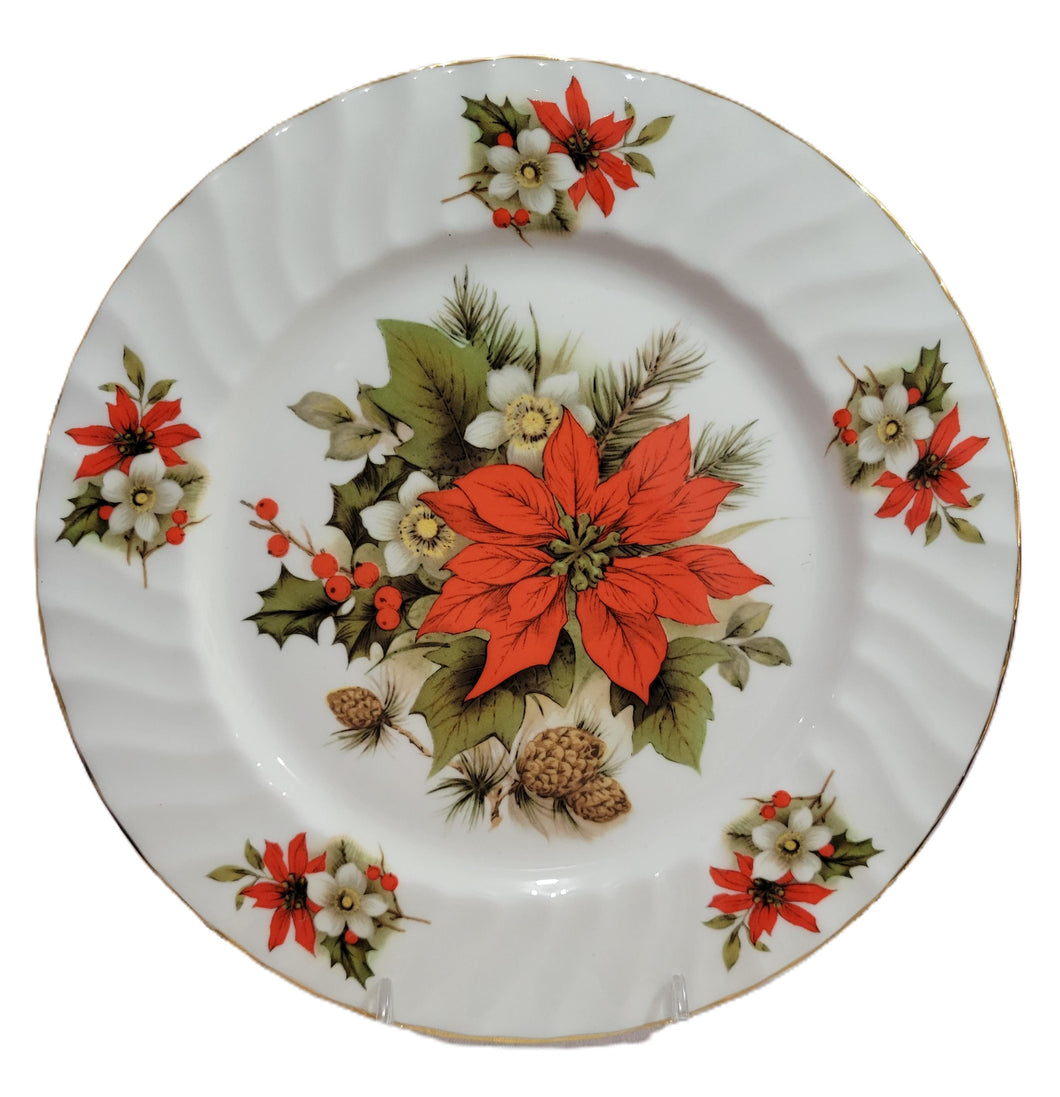 Poinsettia & Pine English Bone China Plates-Set of 2