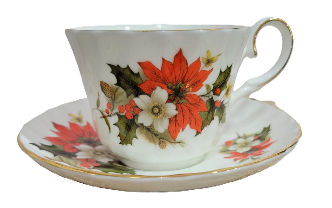 Poinsettia & Pine English Bone China Teacups-Set of 2