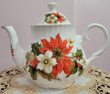 Load image into Gallery viewer, Poinsettia &amp; Pine English Bone China Teapot
