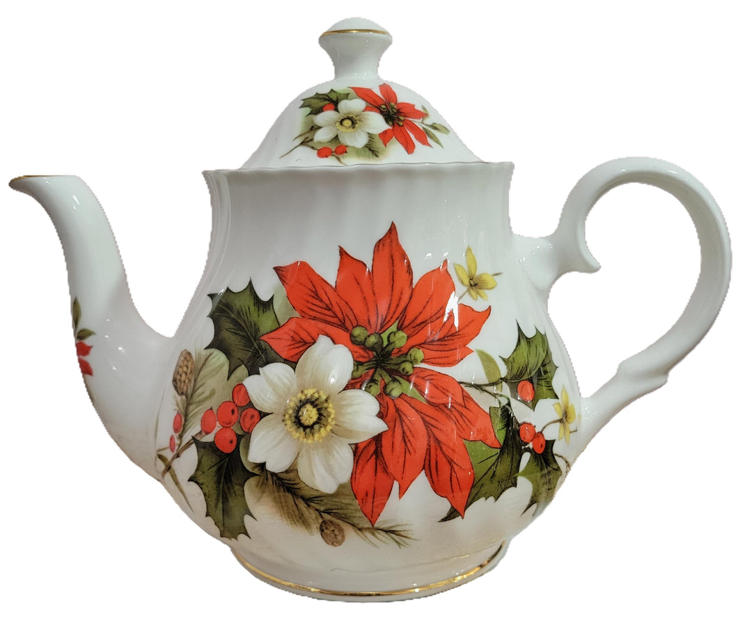 Poinsettia & Pine English Bone China Teapot