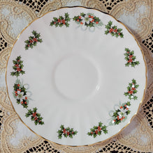 Load image into Gallery viewer, Holly Wreath English Bone China Teacups - Set of Two
