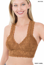 Load image into Gallery viewer, Stretch Lace Bralette - Hourglass Back - Deep Camel
