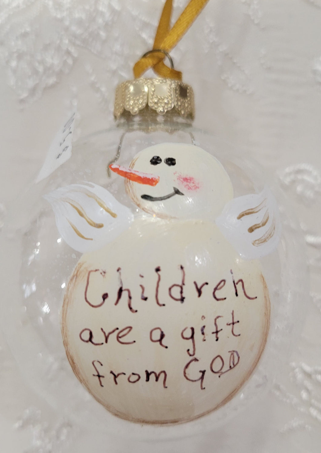 Hand-Painted Snowman Angel Ornament - 