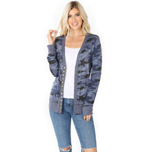 Load image into Gallery viewer, Blue Camouflage Snap Cardigan - Plus
