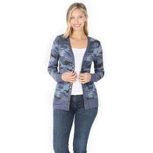 Blue Camouflage Snap Cardigan - Plus