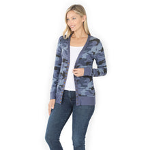 Load image into Gallery viewer, Blue Camouflage Snap Cardigan - Plus
