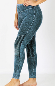 Mineral Wash Cotton Leggings with Yoga Waistband